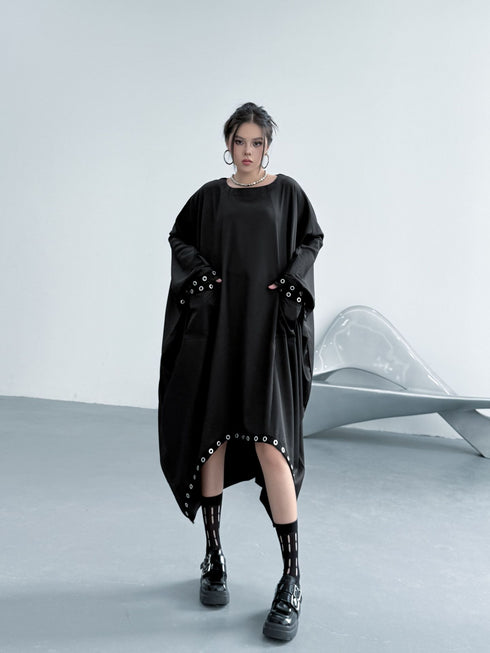 Eyelet Draped Oversized Dress